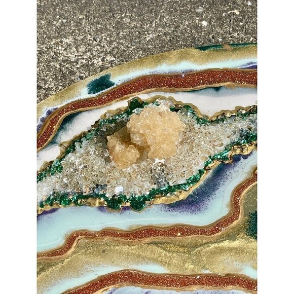 Geode Abstract Resin Art Piece | 24" Round | Yellow Calcite Crystals and Quartz - Picture 10 of 12